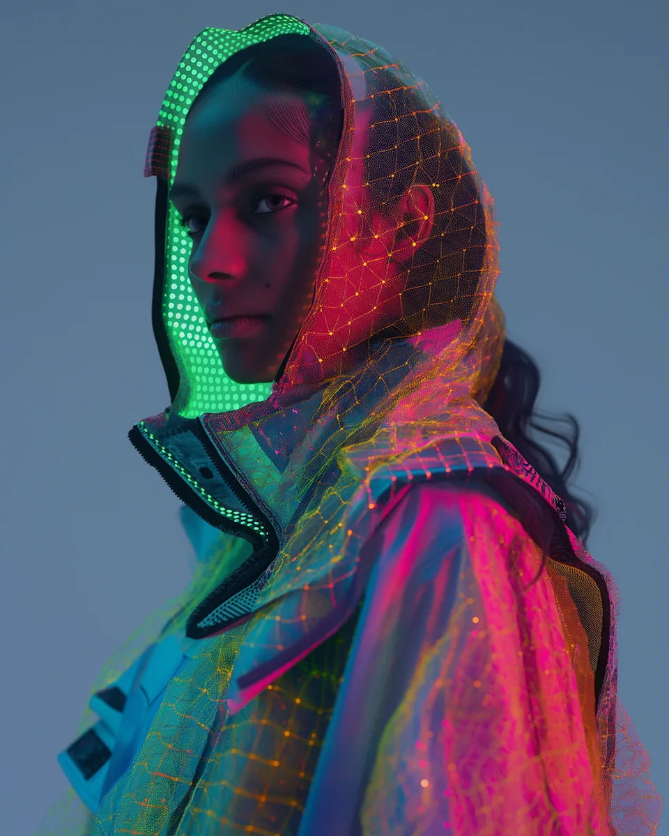 A model wearing sci-fi-inspired futuristic Indian fashion.